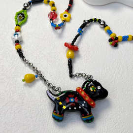 原创设计手工可爱小狗吊坠项链女潮酷小众轻奢毛衣链