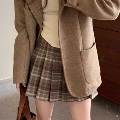 カレー色の格子の百倍のスカートの女性のa字の半身のスカートの秋冬の2025の新型の高い腰はやせている格好の半分のスカートのjkのスカートを現します。