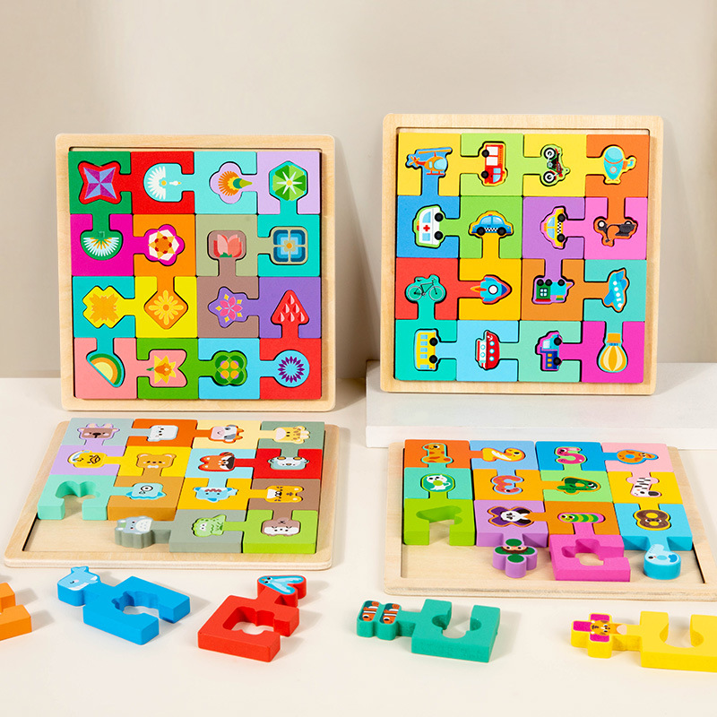 Children's Wooden Animal Transportation Digital Fruit Puzzle Game Lock Matching Card Slot Puzzle Thinking Early Education Toy
