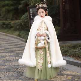 女童汉服春款加绒加厚超仙中国风古装演出服小女孩唐装拜年服套装