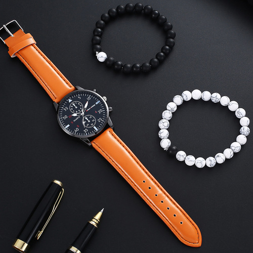 watch men 3pcs new watch men's trendy student fashion Korean version quartz non-mechanical men's watch set