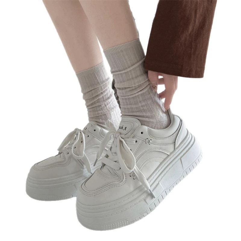 White Japanese white shoes for leisure platform for elementary school students, footwear, summer high sneakers