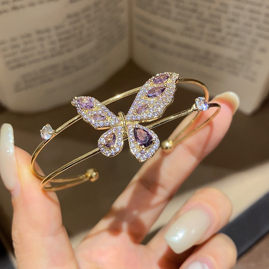El temperamento francés arco de zircon pulsera de doble capa dulce ins pulsera de viento lujoso ligero de alto nivel sensación de joyas versátiles para mujeres
