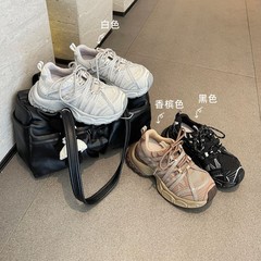 真皮女休闲鞋~透气轻便水钻编织老爹鞋女2025新款增高厚底运动鞋