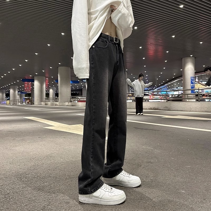 黑色微喇水洗牛仔裤男直筒宽松美式高街vibe裤子潮流百搭休闲长裤|undefined