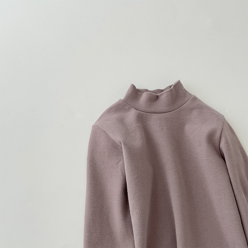 Camiseta de cuello alto para niños 2026, color liso, lana elástica, camiseta de cuello medio para niñas.