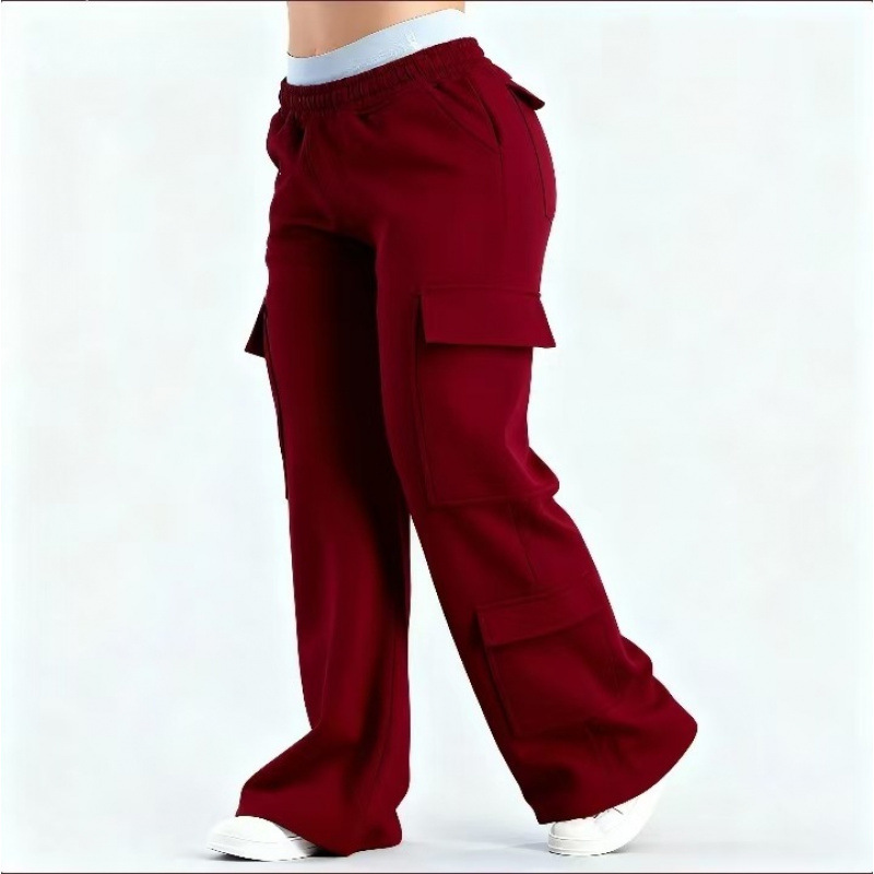 26 European and American cross-border fashion solid color casual pocket pants, stylish commuting style, trendy loose straight-leg pants, unique and versatile long pants