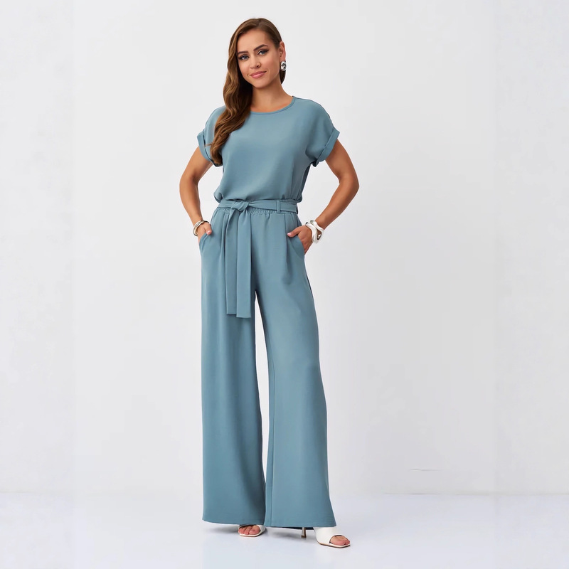 Cross-Border European and American Style High-End Light Luxury Fashion Loose Shirt Casual Two-Piece Suit Women's Outfit Complete Set