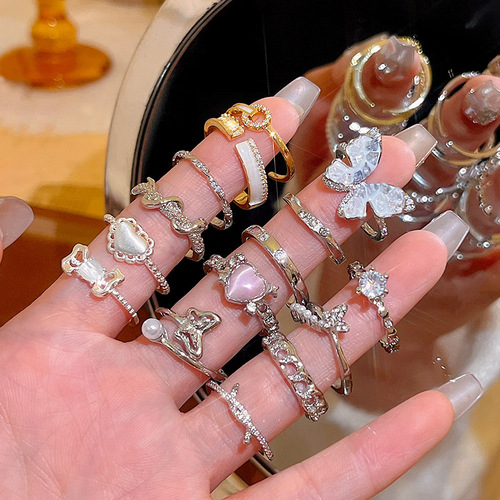 Light Luxury Versatile Sparkling Diamond Ring for Women, Unique Design, High-End Simple Band, Index Finger Ring, Hand Jewelry, Wholesale