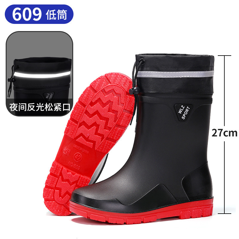 Reflector nocturno de la escuela secundaria baja botas de lluvia para hombres viajes seguros de pesca sitio de construcción de montaña anti-deslizante zapatos de agua zapatos de goma