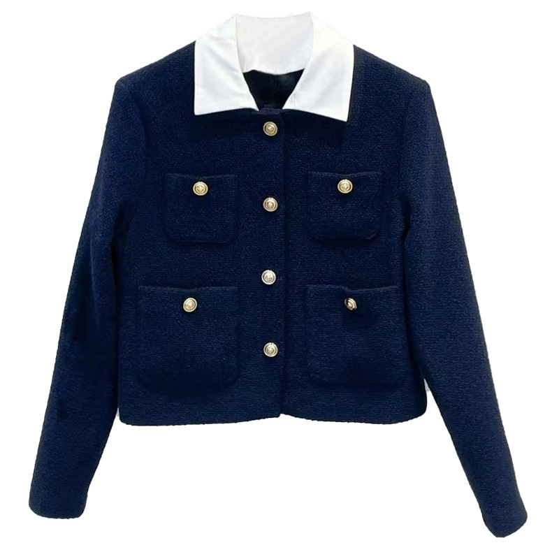 French m Brand 2025 Early Autumn New Color-Blocking Detachable Collar Women's Short Chanel-Style Tweed Blazer