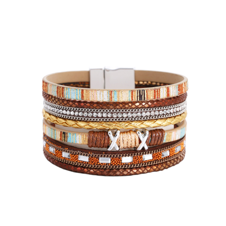 Bohemian Wide-brimmed Color Woven Multilayer Leather Bracelet Wholesale display picture 28