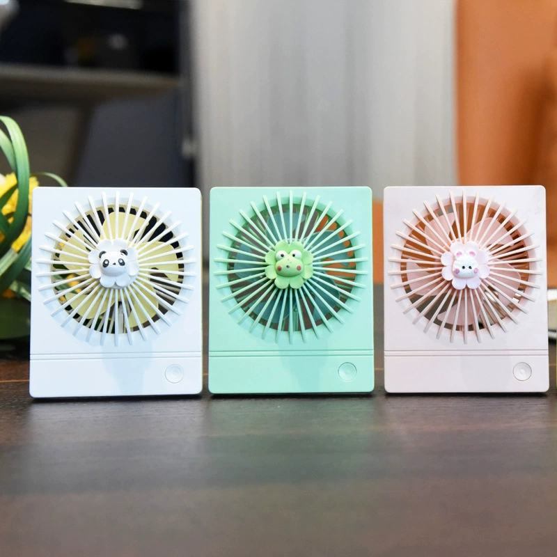 Cartoon folding handheld table small air fan with light for elementary school students, new collection