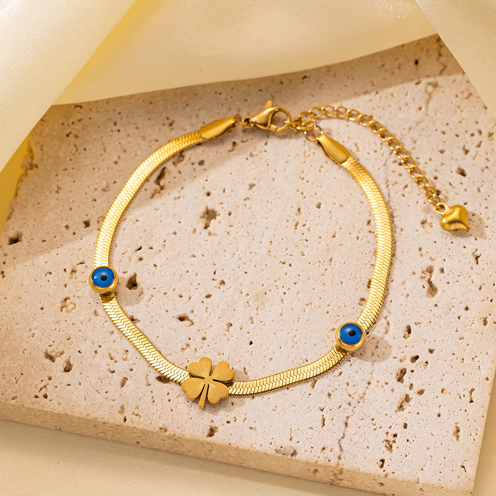 25g Weight 0.03µm-0.05µm Gold Plating Thickness PVD Coated Gold Plating Process 18K Real Gold Plated Plating Material 304 Stainless Steel Pendant Material Zircon Inlay Material Bracelets Classification 304 Stainless Steel Chain Material Cuban Link Chain Curb Chain, box chain, Twisted Rope Chain, snake chain, figaro chain Chain Type 1 Piece Quantity Daily Occasion 304 Stainless Steel Material Eye, Flower, Butterfly Pattern Women's Gender Casual, Simple Style Style Enamel, Inlay Craft Casual Simple Style Eye Flower Butterfly Titanium Steel Zircon Bracelets In Bulk 10