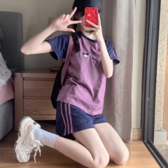 夏の女性用クロスボーダースポーツスーツ韓国風ゆったり学生スaltyカジュアルツーピースランニング半袖ショーツ