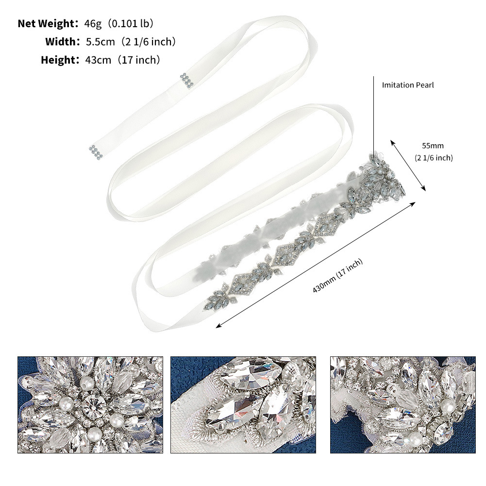European And American Bride Belt Female Decoration Light Luxury Rhinestone Applique Waist Decoration Wedding Dress Accessories Crystal Pearl Belt