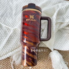 新款Stanley豹纹老虎纹斯坦利保温杯304不锈钢手柄冰霸杯大容量吸