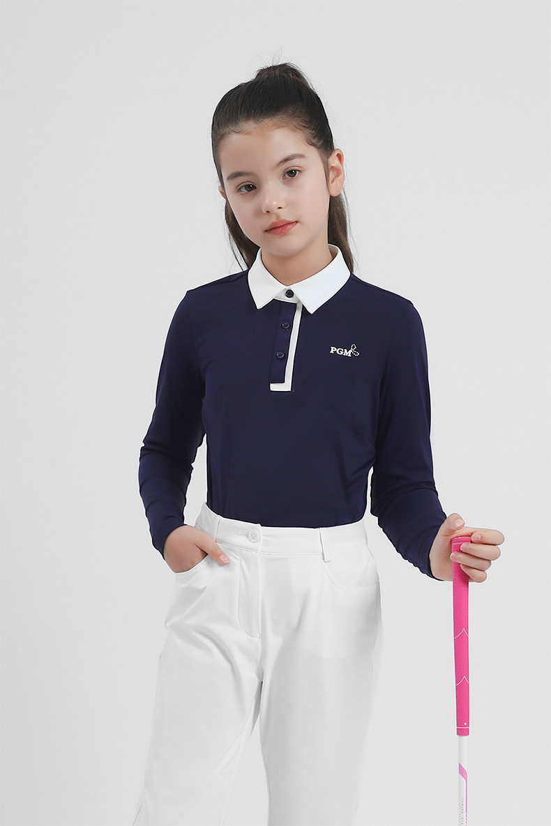 Set áo quần golf trẻ em PGM bé gái dài tay, phối màu thể thao — YF547-màu xanh nhạt, YF547-màu trắng, YF547-màu xanh hải quân chi tiết 9