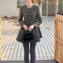 2024新款法式气质名媛富家千金御姐风灰色圆领长袖洋装子女秋冬