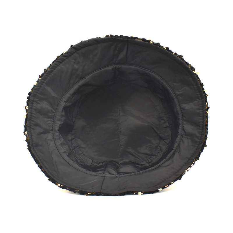 Shiny Style Flat Eaves Rim Unisex Shiny Solid Color Leopard Sequins Flat Eaves Bucket Hat