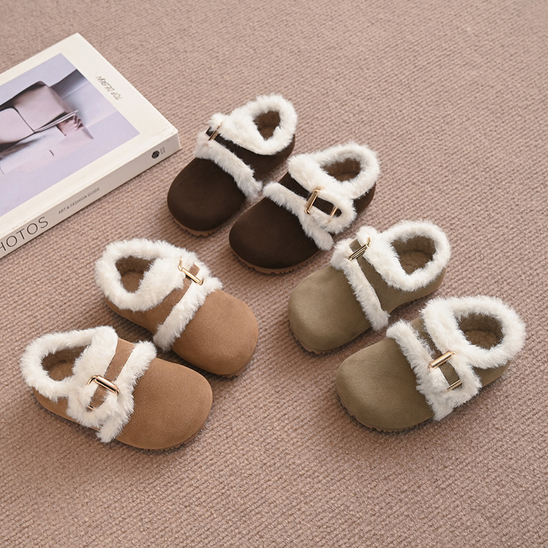 Winter girls' cartoon teddy bear with thick velvet for children's boys' baby walking shoes_voghion.com