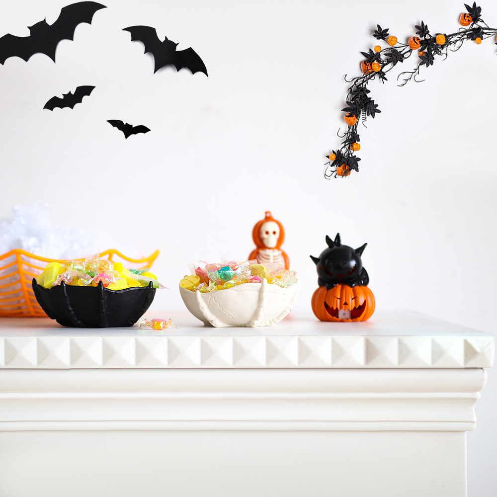 Decoración transfronteriza de Halloween, cuenco de dulces de calavera, sacacorchos de mano de calavera de terror, suministros del festival de fantasmas, cuenco de frutas de murciélago