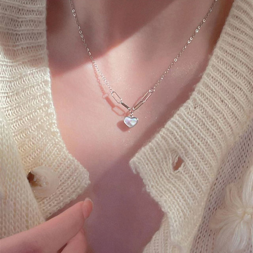 ins popular shell heart pure silver necklace clavicle chain women's small simple  summer new fashion gift 