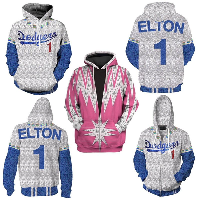 Cross-border New Rocket Man Elton John 3D Printed Zipper Cardigan Hooded Sport Sweater cosplay