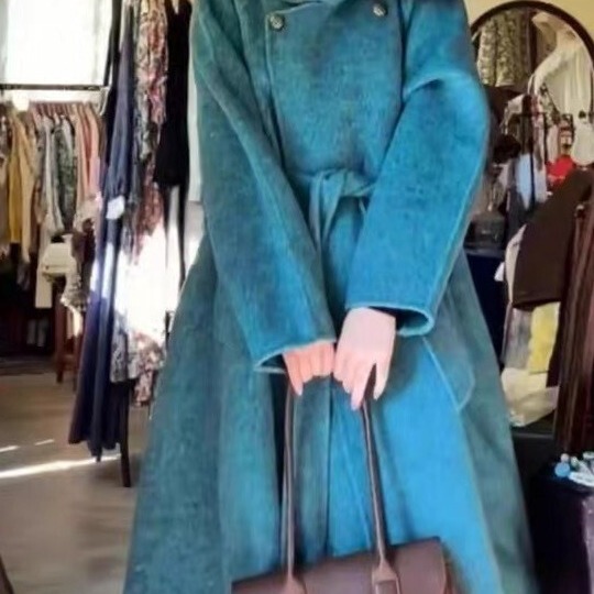 Lanyu Bay wool long coat blue elegant classic cloak winter double-sided woolen coat Lanyu Bay wool long coat blue elegant classic cloak winter double-sided woolen coat