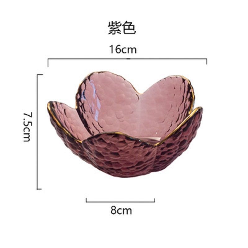 フルーツボウル日本式ガラスサラダボウル金辺かわいいシングルデザートボウル家庭用小皿ハンマー桜花びらボウル|undefined