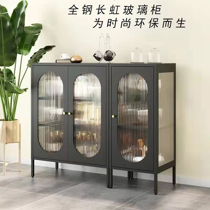 Nordic Style Iron Dining Side Tea and Wine Cabinet Living Room Storage Cabinet Balcony Kitchen Bowl Tableware Storage Cabinet Light Luxury Simple