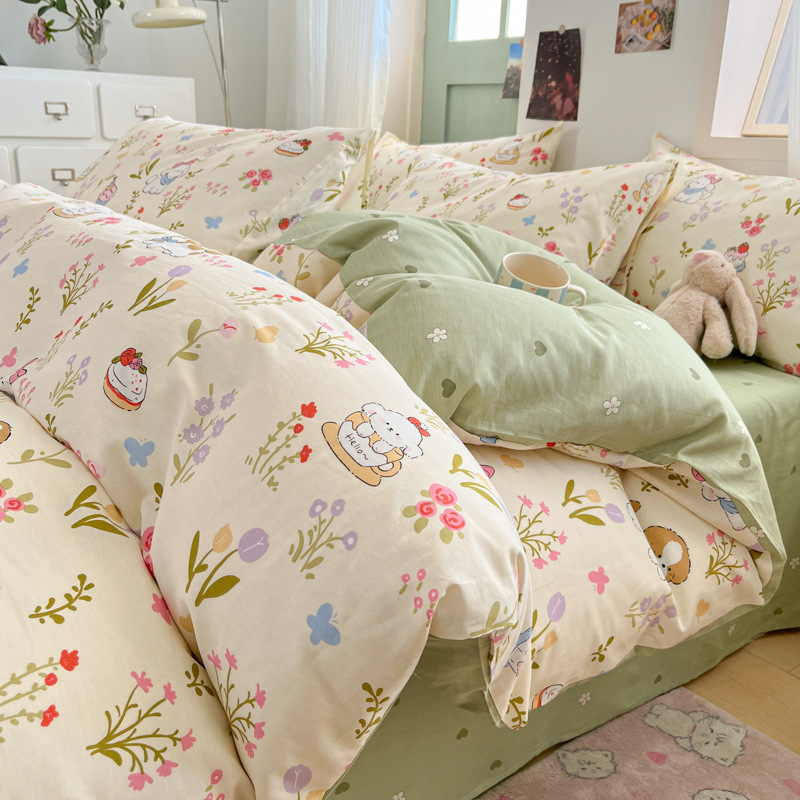 a类可爱纯棉床上四件套ins风简约全棉学生三件套宿舍床单被套床笠