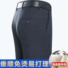 2025秋冬新款外贸加厚款商务休闲宽松直筒羊毛西裤男爸爸免烫正装
