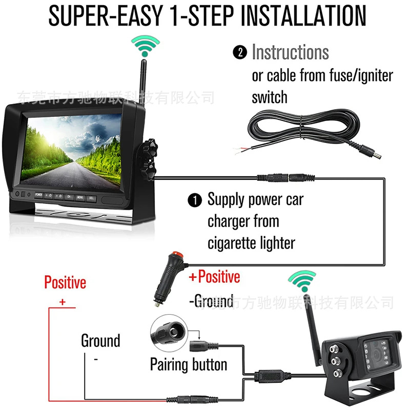 7inch Truck Wireless Recorder Crane Forklift 1080P Reversing Image Wireless Camera Infrared Night Vision 24V