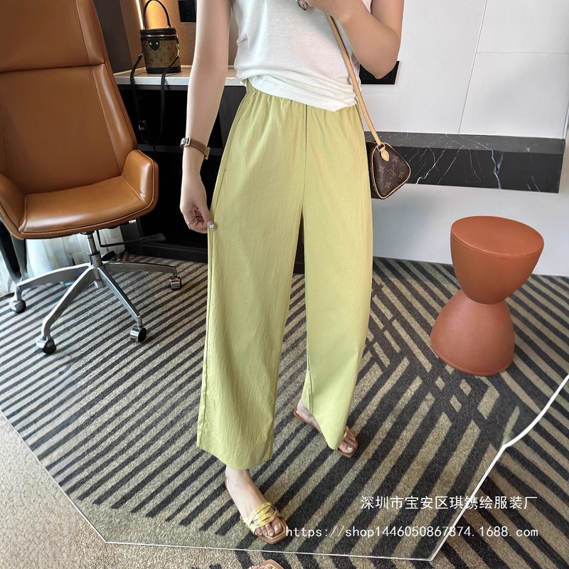 Qijuanが描いた新しい抗シワ技術〜女性用9点サマーワイドレッググラニーパンツ、ストレートレッグルーズカジュアルパンツ|undefined