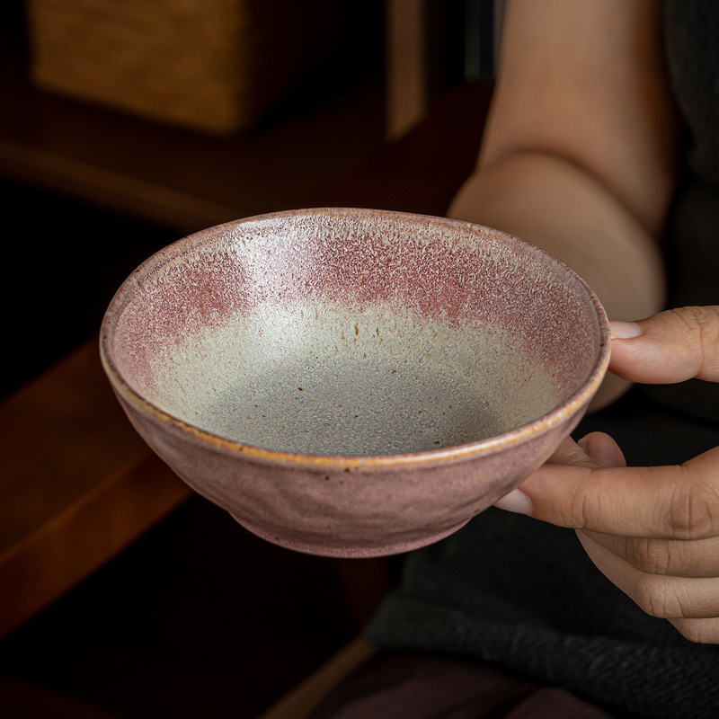 Handmade pink ceramic rice bowls, aesthetically pleasing, rustic-style small bowls, retro-style tableware for home use, dessert bowls, available for wholesale and in stock Handmade pink ceramic rice bowls, aesthetically pleasing, rustic-style small bowls, retro-style tableware for home use, dessert bowls, available for wholesale and in stock