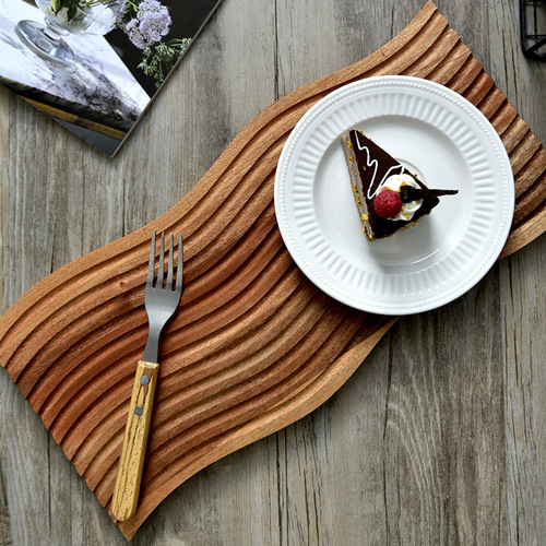 Japanese wave pattern tray Ins style bread plate wooden fragrance ornament Udine wood afternoon tea snack plate