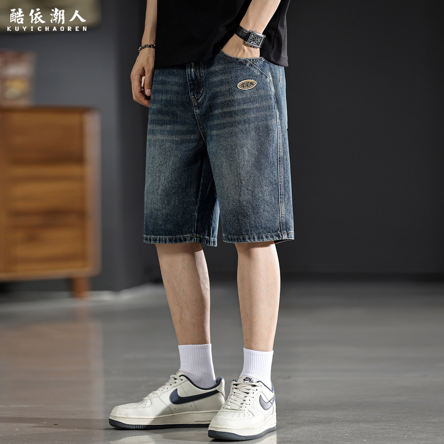 Men's summer denim shorts, 2026 new style, loose fit, plus size, trendy and versatile men's trousers, retro style, 5/6 length.