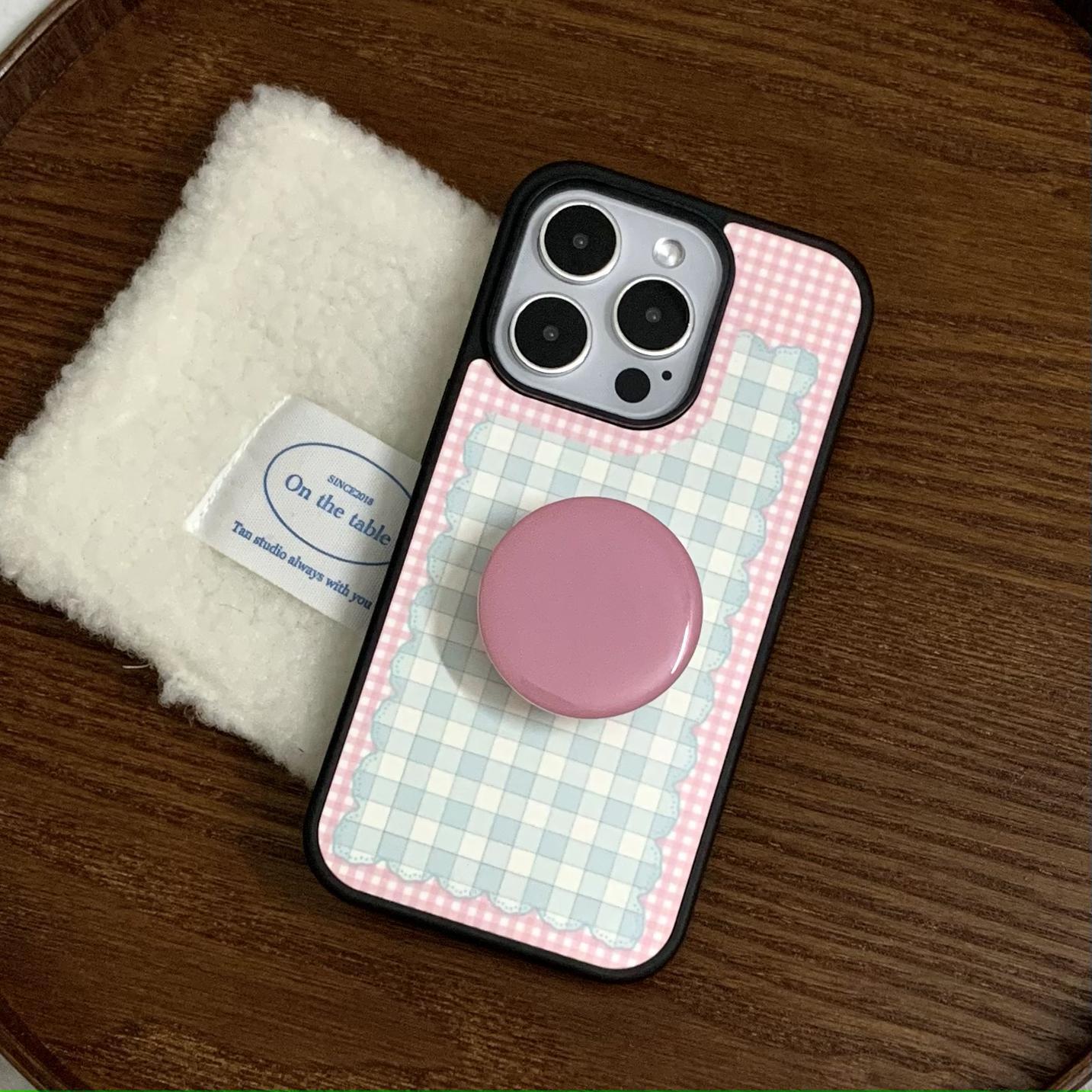 Pink girl corazón plaid lazo para Apple 16Pro pareja 15ProMax soporte 14/13 nuevo 16PM