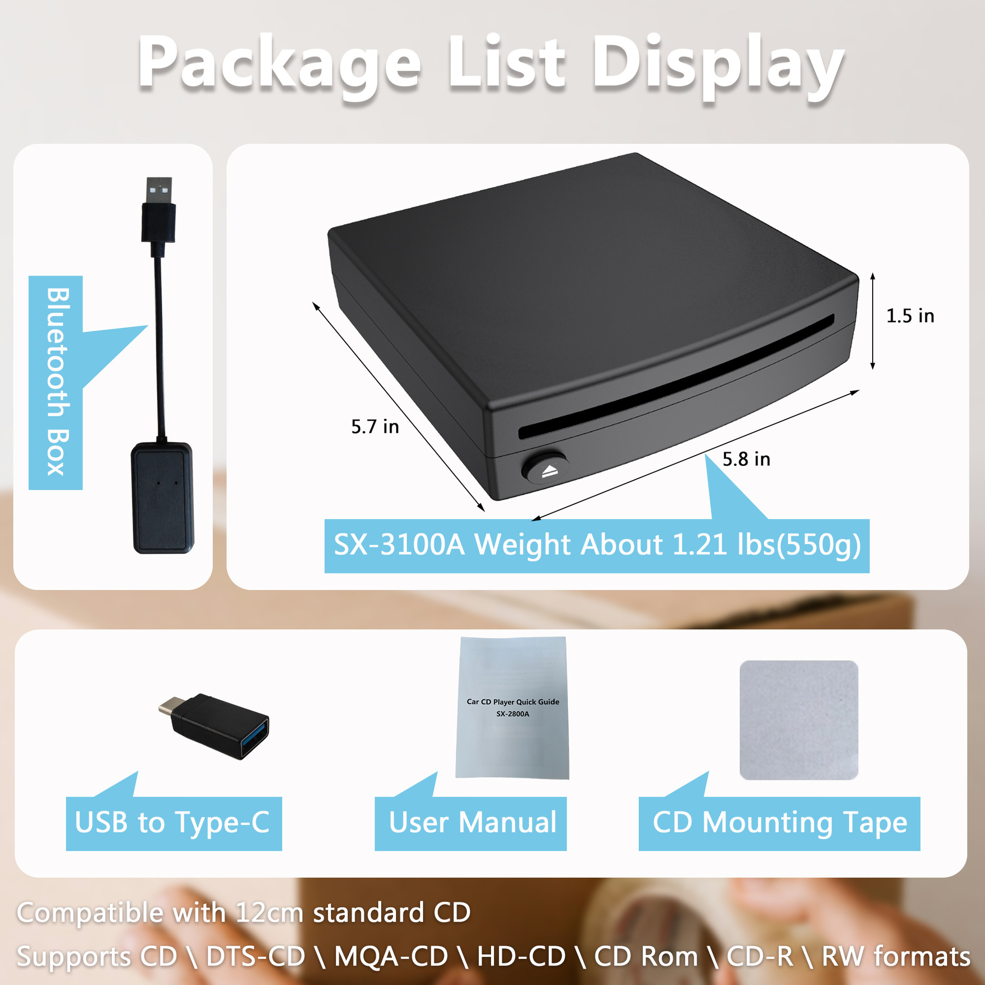 Car external CD player, USB connection to DVD player, external CD drive, lossless music, plug and play