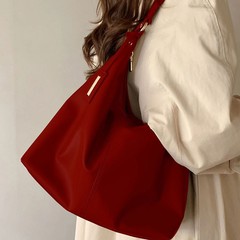 赤い花嫁バッグレトロ大容量トートバッグ2025新型高級感洋気シングルショルダーバッグ結婚バッグ