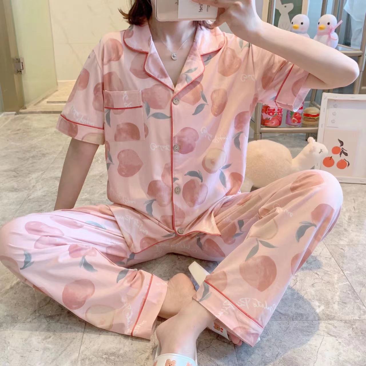 2025 primavera y verano pijamas de mujer pantalones de manga corta en un nuevo cardián casual suelto se puede usar en el hogar conjunto de ropa