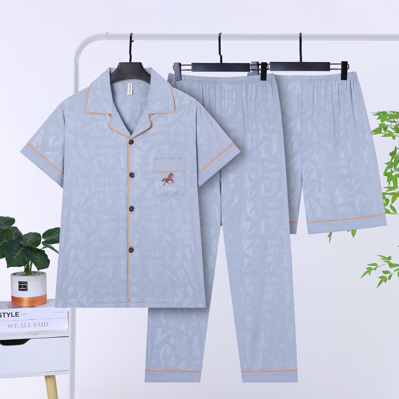 Physical Store Wholesale Summer Thin Patterned Lapel Home Wear Set Three-Piece Men's Cloud Cotton Breathable Pajamas Physical Store Wholesale Summer Thin Patterned Lapel Home Wear Set Three-Piece Men's Cloud Cotton Breathable Pajamas