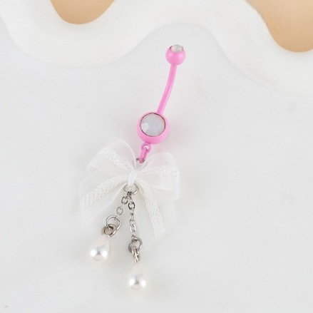 Cute Pink Bear And Evil Eye Belly Button Ring For Women_voghion.com