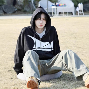 Shen Zai-Lun Park Sung-Xun Korean-style Cloth Loose Hooded Sweater Zipper Jacket for Men and Women for Autumn and Winter