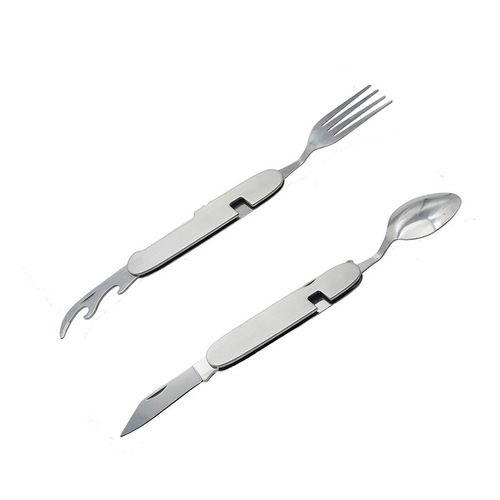 All-in-one portable folding storage stainless steel cutlery, forks and spoons, outdoor multi-purpose camping tableware, creative picnic tools