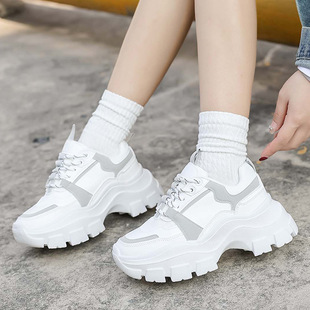 Four Seasons Outdoor Women's Thick-Soled Heightening Sports Shoes Daily Lace-Up Breathable and Plaid Casual Shoes European Size