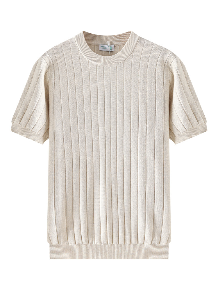 Europa y los Estados Unidos transfronterizos hombres pozo tejido de punto camiseta de cuello redondo mangas cortas 2026 verano ligero de negocios de alta calidad ropa de hombre