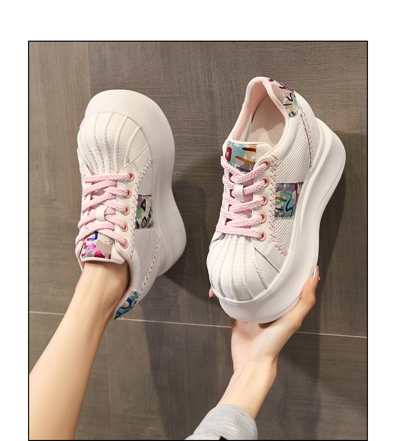 Giày sneaker nữ đế dày tăng chiều cao lưới thoáng khí phối màu trắng hồng — Trắng hồng chi tiết 14