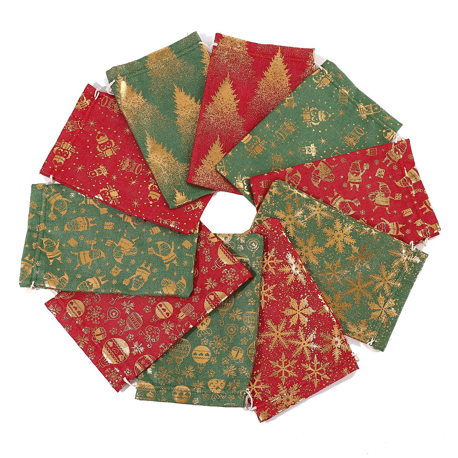 跨境超大号圣诞老人礼物收纳袋烫金棉布卡通束口圣诞礼品袋